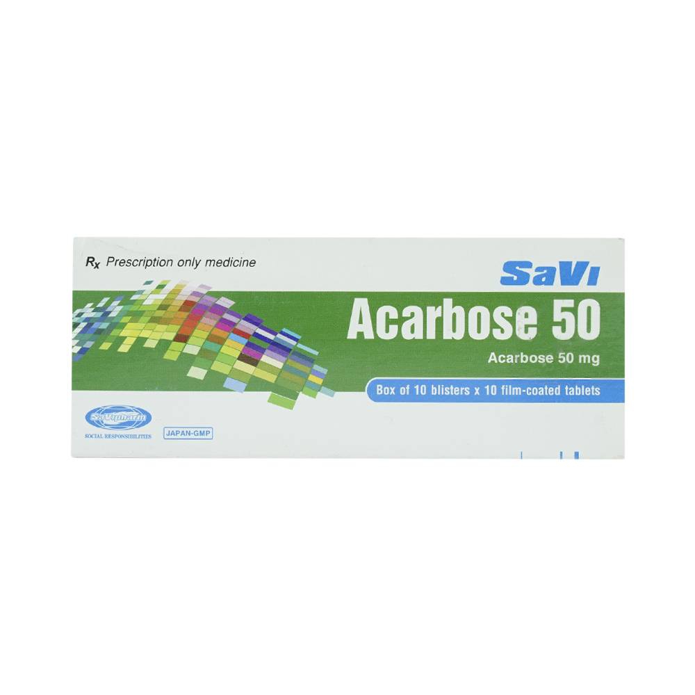 Thuốc Acarbose 50 SaVi điều trị đái tháo đường (10 vỉ x 10 viên)