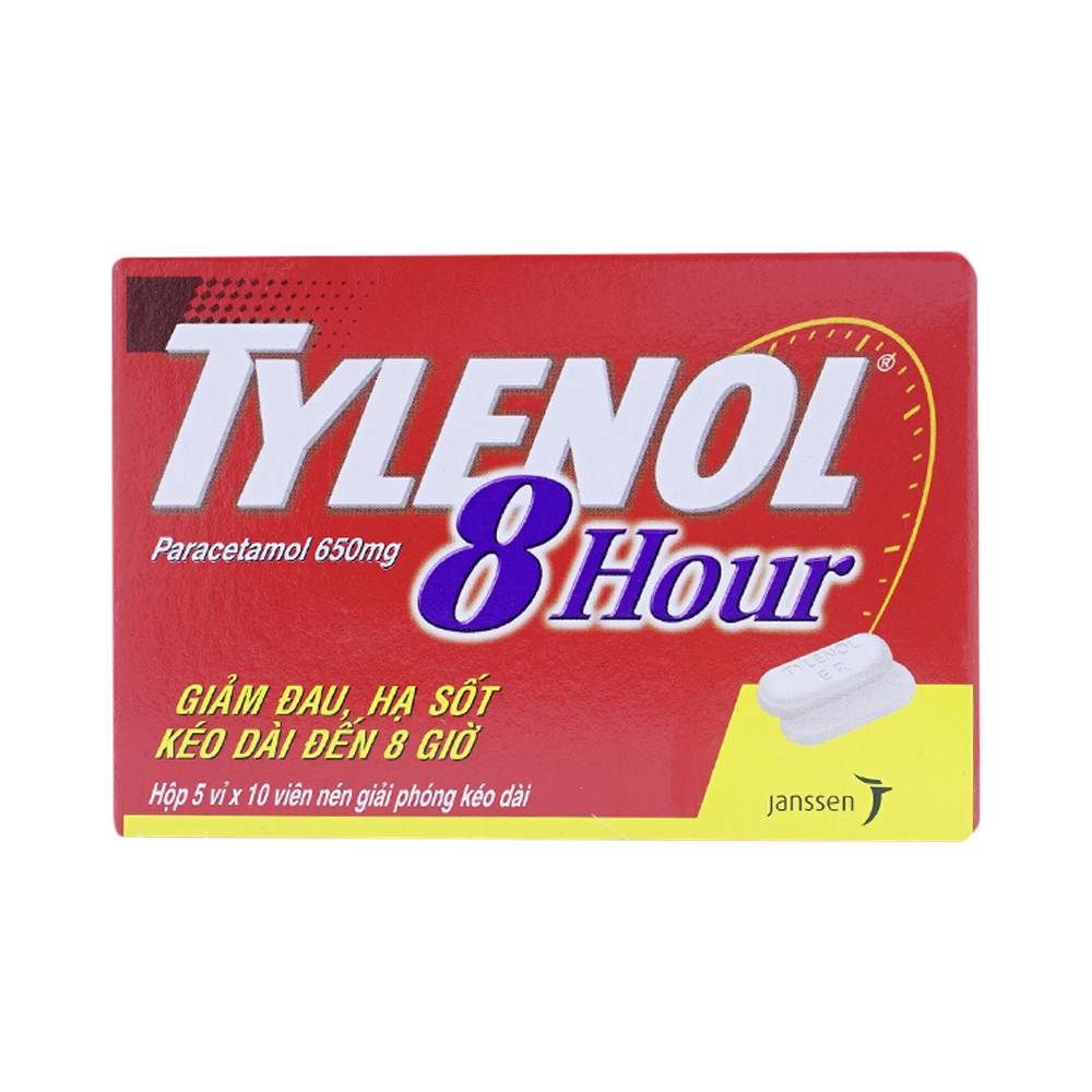 Thuốc Tylenol 8 Hour Janssen giảm đau nhức, hạ sốt (5 vỉ x 10 viên) 