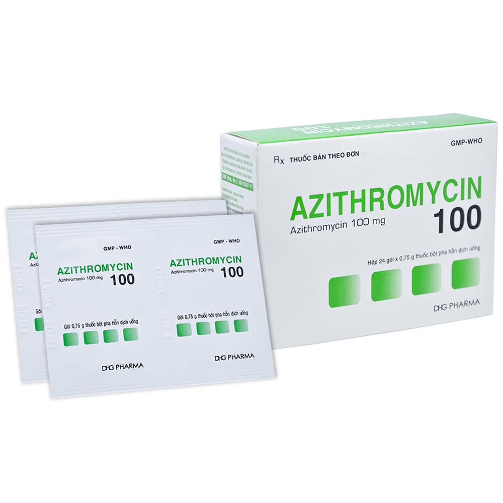 Bột Azithromycin 100 DHG điều trị nhiễm khuẩn (24 gói)