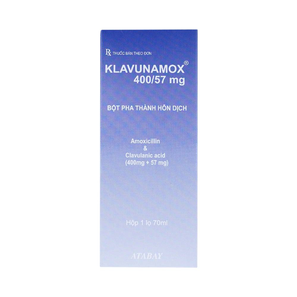 Bột pha hỗn dịch uống Klavunamox 400/57mg Atabay điều trị nhiễm khuẩn nặng đường hô hấp (70ml)