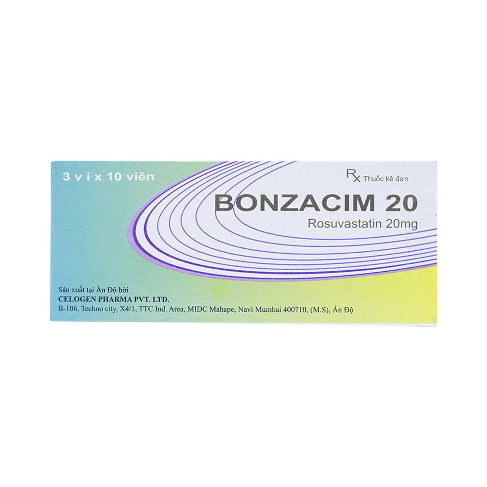 Thuốc Bonzacim 20 Celogen Pharma giảm cholesterol toàn phần (3 vỉ x 10 viên)