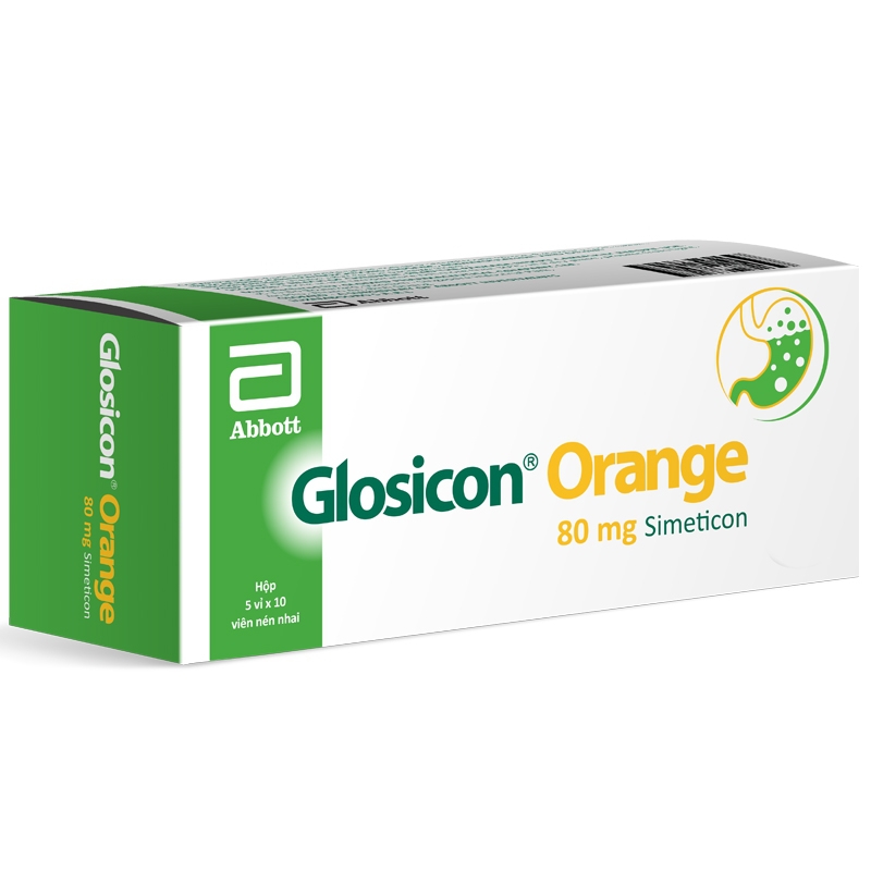 Viên nhai Glosicon Orange 80mg Abbott điều trị đầy hơi và khó chịu ở dạ dày, ruột (5 vỉ x 10 viên)