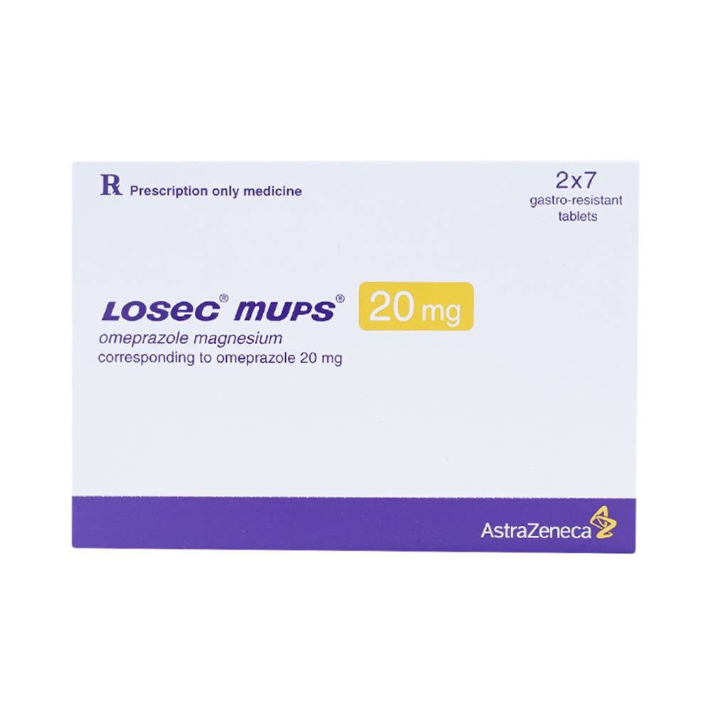 Viên nén Losec Mups 20mg AstraZeneca điều trị loét tá tràng, dạ dày (2 vỉ x 7 viên)