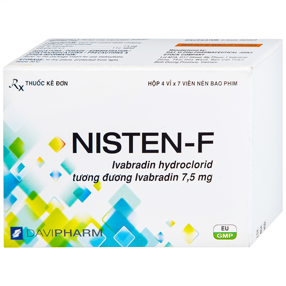 Viên nén Nisten-F 7,5mg DaViPharm điều trị bệnh mạch vành, đau thắt ngực (4 vỉ x 7 viên)