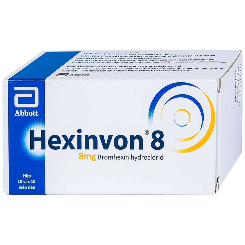 Thuốc Hexinvon 8 Glomed điều trị tiết chất nhầy bất thường trong viêm phế quản cấp tính và mạn tính (10 vỉ x 10 viên)