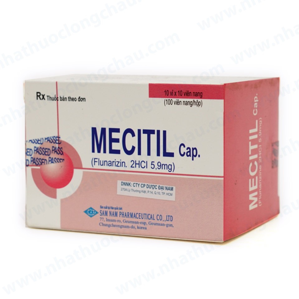 Thuốc Mecitil Cap 5,9mg Sam Nam điều trị đau nửa đầu, chóng mặt, thiểu năng tuần hoàn não (10 vỉ x 10 viên)