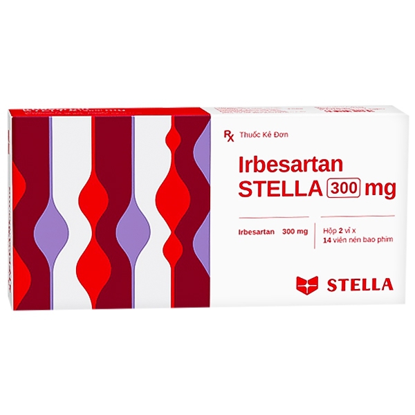 Thuốc Irbesartan Stella 300mg điều trị bệnh tăng huyết áp và bệnh thận do đái tháo đường (2 vỉ x 14 viên)