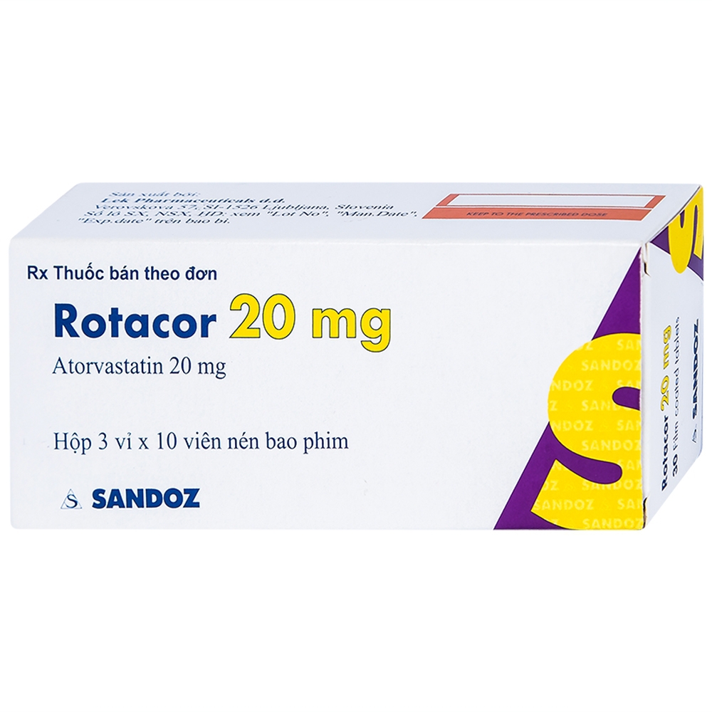 Thuốc Rotacor 20mg Sandoz điều trị tăng cholesterol toàn phần (3 vỉ x 10 viên)