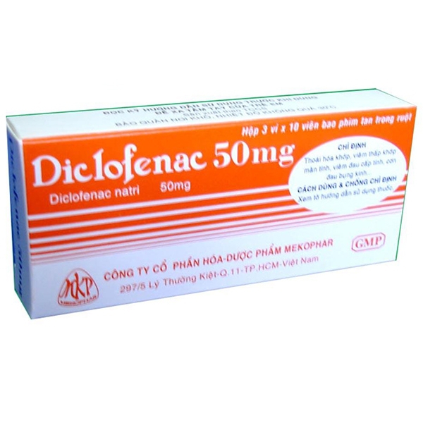 Thuốc Diclofenac 50mg Mekophar điều trị dài hạn viêm khớp mạn tính, thoái hóa khớp (3 vỉ x 10 viên)