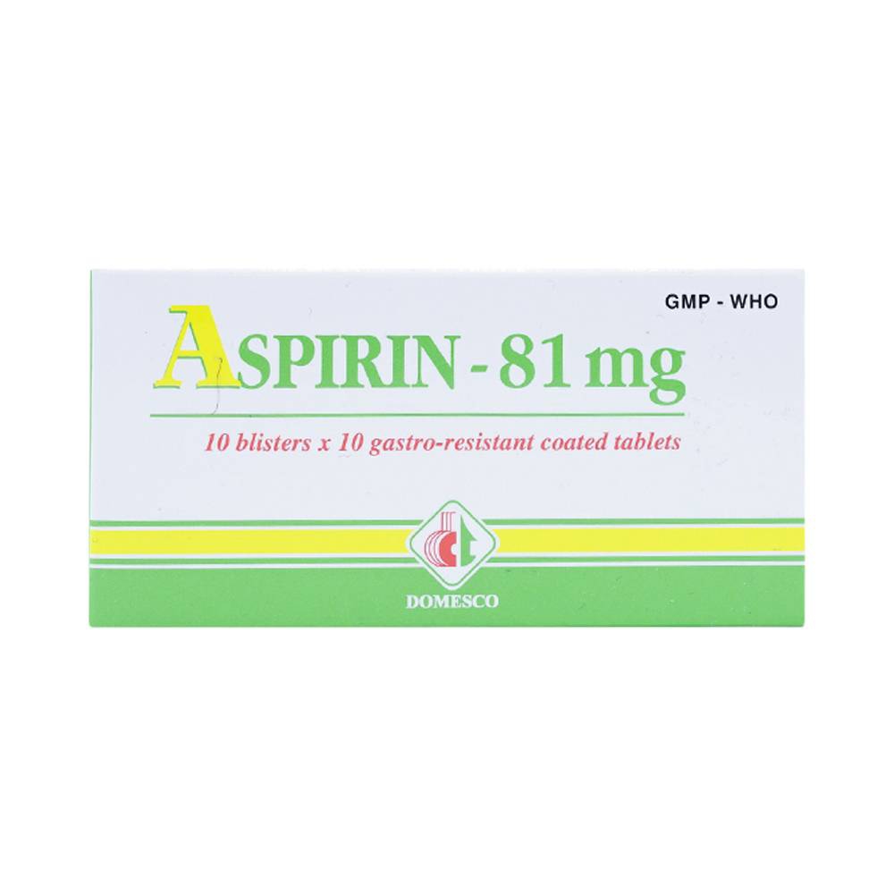 Thuốc Aspirin 81mg Domesco phòng ngừa nhồi máu cơ tim, đột quỵ (10 vỉ x 10 viên)