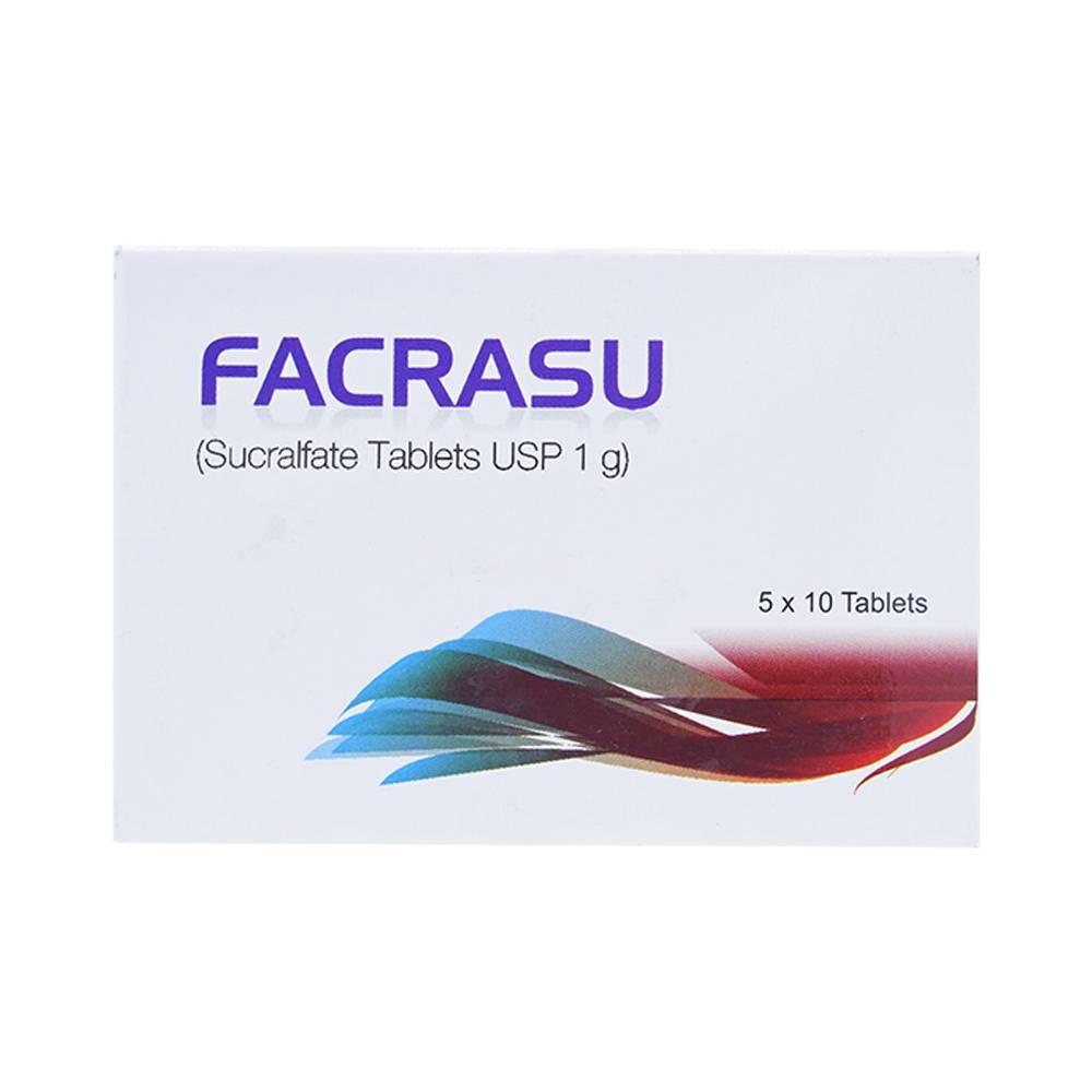 Thuốc Facrasu 1g Aurochem Pharma điều trị loét dạ dày tá tràng (5 vỉ x 10 viên)