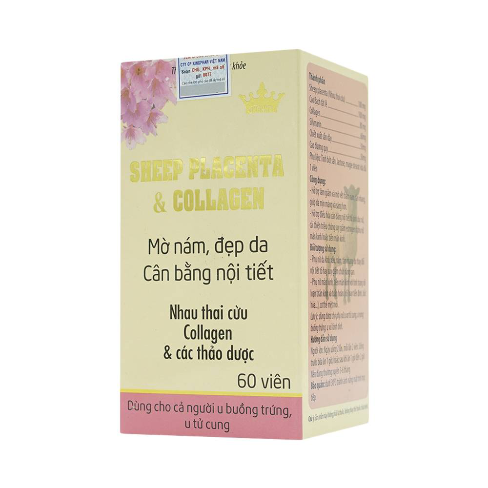 Viên uống Sheep Placenta & Collagen Kingphar hỗ trợ làm giảm và mờ vết thâm nám, tàn nhang (60 viên)