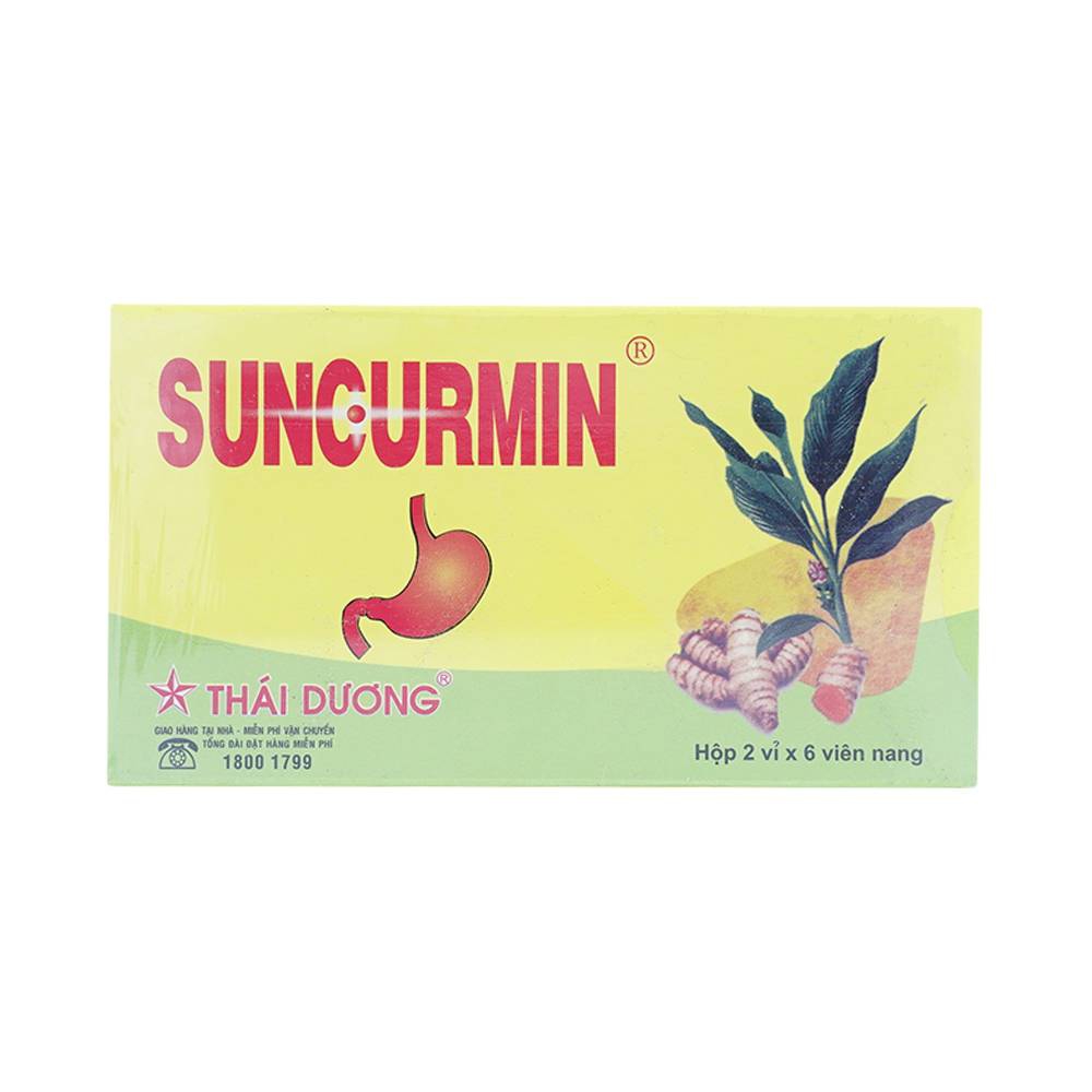 Thuốc Suncurmin Sao Thái Dương điều trị viêm loét dạ dày, hành tá tràng (2 vỉ x 6 viên)