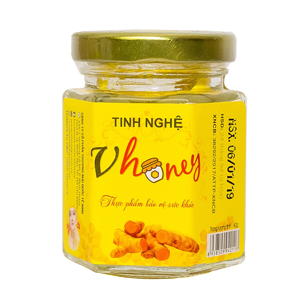 Tinh Nghệ Nguyên Chất Vhoney hỗ trợ chức năng tiêu hóa, giảm tổn thương dạ dày và tá tràng (40g)