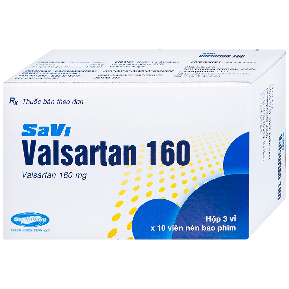 Thuốc Savi Valsartan 160 điều trị tăng huyết áp, nhồi máu cơ tim (3 vỉ x 10 viên)