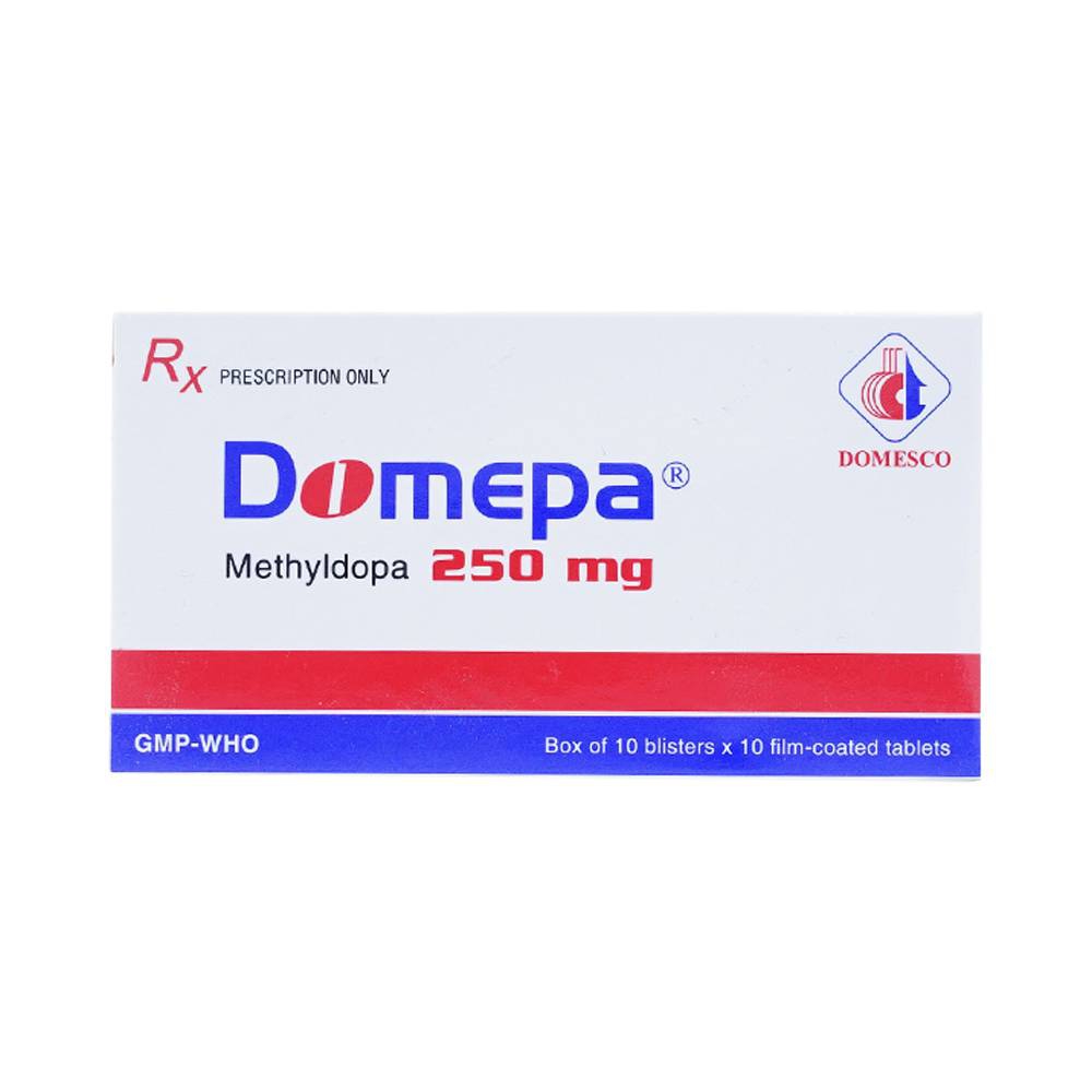 Thuốc Domepa 250mg Domesco điều trị tăng huyết áp (10 vỉ x 10 viên)