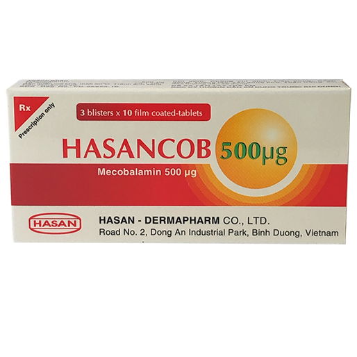 Thuốc Hasancob 500µg Hasan phòng và điều trị thiếu vitamin B12 (3 vỉ x 10 viên)