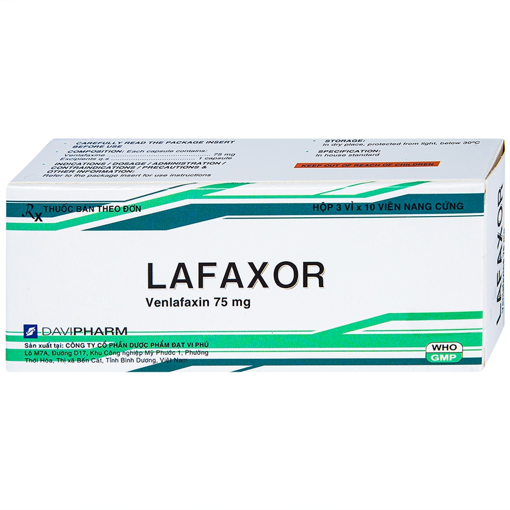 Viên nang cứng Lafaxor 75mg DaviPharm chống trầm cảm, lo âu (3 vỉ x 10 viên)