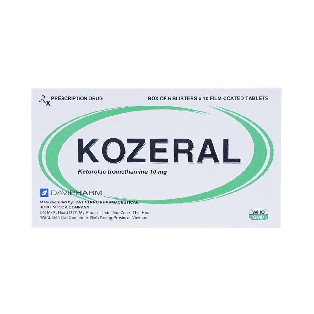 Viên nén Kozeral 10mg DaviPharm điều trị đau vừa tới nặng sau phẫu thuật (6 vỉ x 10 viên)