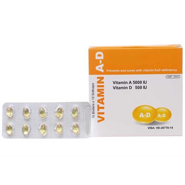 Thuốc Vitamin A-D Medisun bổ sung Vitamin A và D cho trẻ còi xương (10 vỉ x 10 viên)