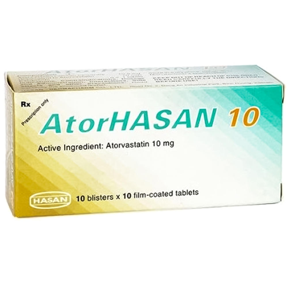 Thuốc AtorHasan 10mg Hasan điều trị tăng lipid huyết (10 vỉ x 10 viên)