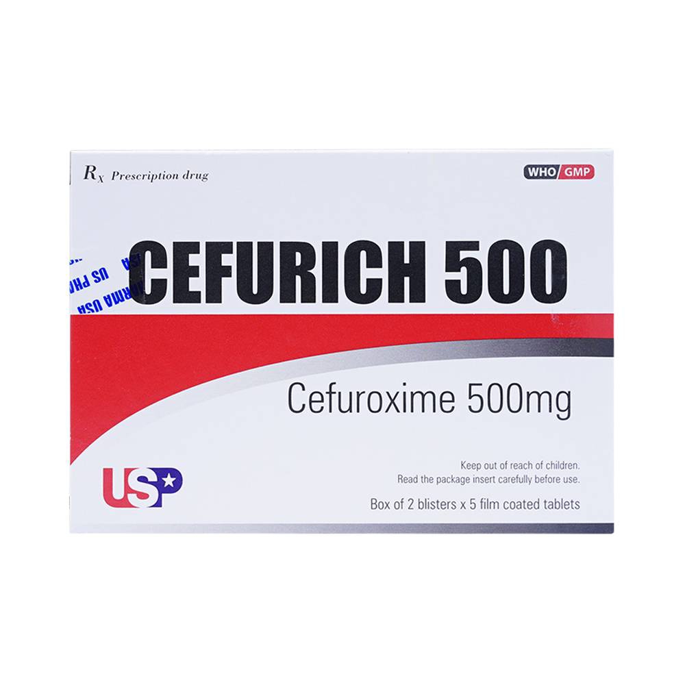 Thuốc Cefurich 500mg USP điều trị nhiễm khuẩn (2 vỉ x 5 viên)