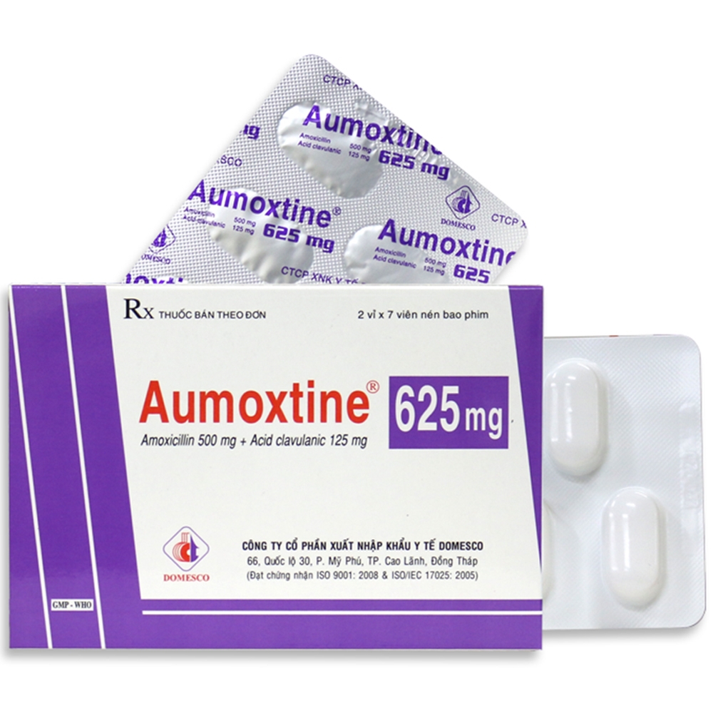 Thuốc Aumoxtine 625mg Domesco điều trị nhiễm khuẩn (2 vỉ x 7 viên)