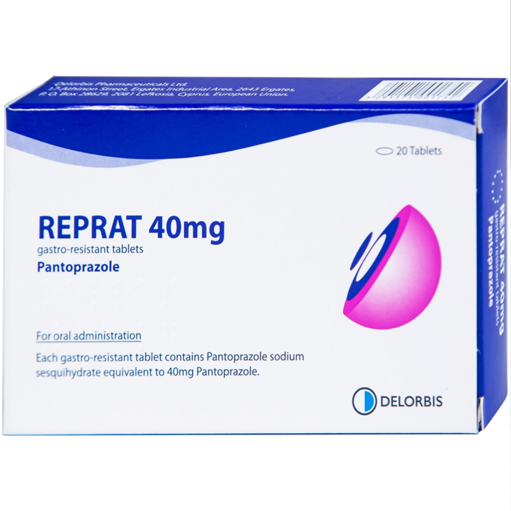 Thuốc Reprat 40mg Delorbis điều trị trào ngược dạ dày, thực quản (2 vỉ x 10 viên)