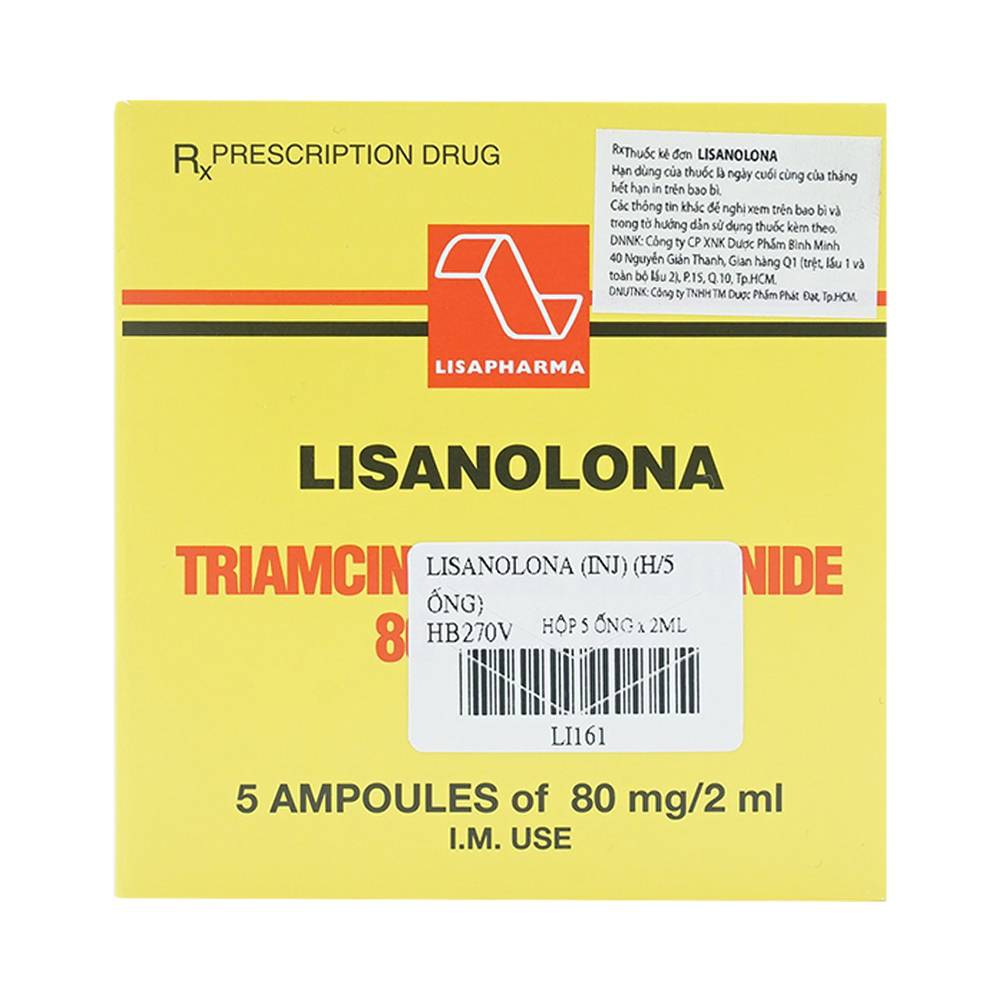 Thuốc tiêm Lisanolona 80mg/2ml Lisapharma điều trị dị ứng, hen suyễn, viêm mũi dị ứng (5 ống)