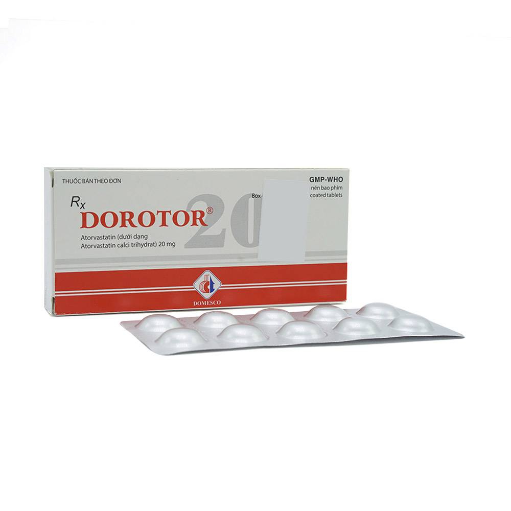 Thuốc Dorotor 20mg Domesco điều trị tăng cholesterol (2 vỉ x 10 viên)