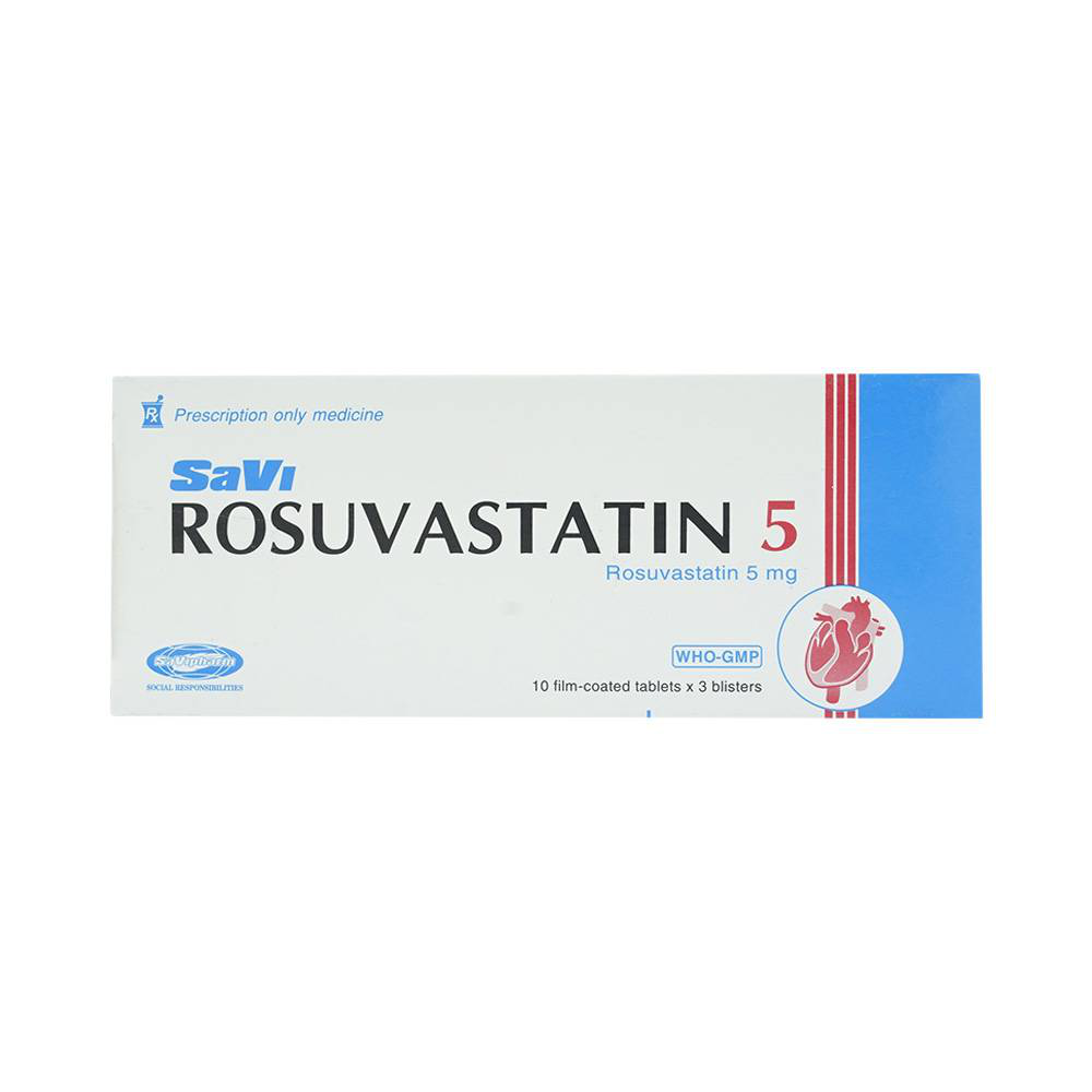 Thuốc Savi Rosuvastatin 5 điều trị tăng cholesterol máu (3 vỉ x 10 viên)