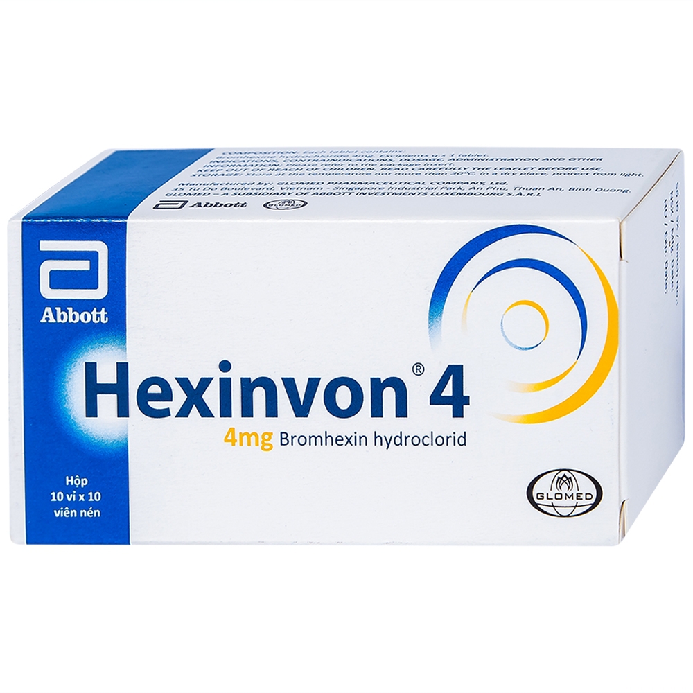 Thuốc Hexinvon 4 Glomed điều trị tiết chất nhầy bất thường trong viêm phế quản cấp tính và mạn tính (10 vỉ x 10 viên)