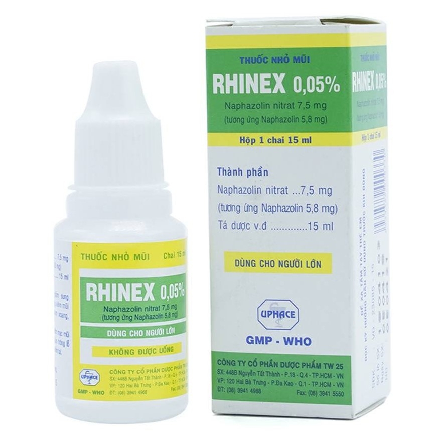 Thuốc nhỏ mũi Rhinex 0.05% Uphace giảm sung huyết, viêm xoang, viêm mũi dị ứng (15ml)