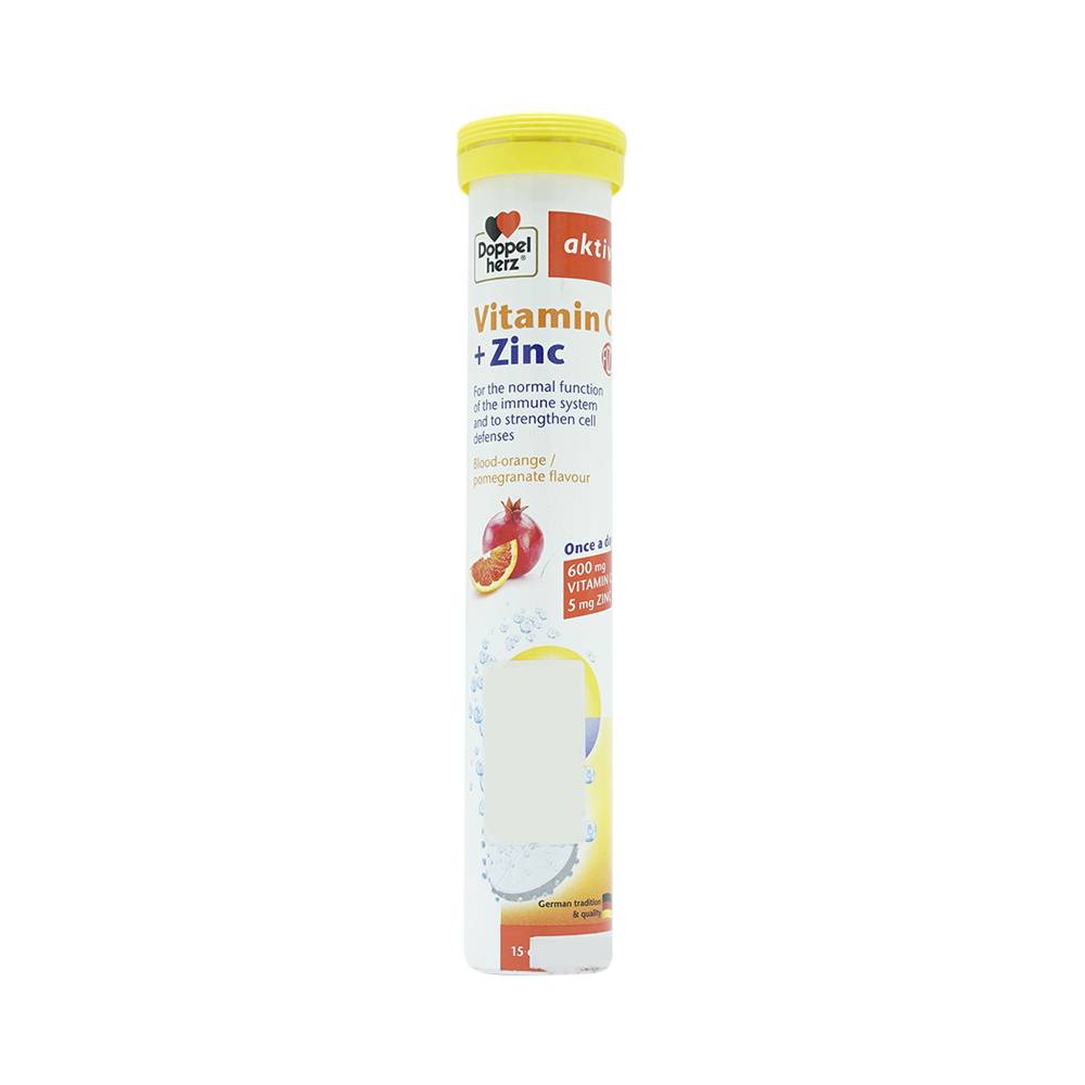Viên sủi Aktiv Vitamin C + Zinc Doppelherz Aktiv bổ sung vitamin C và kẽm cần thiết cho cơ thể (15 viên)