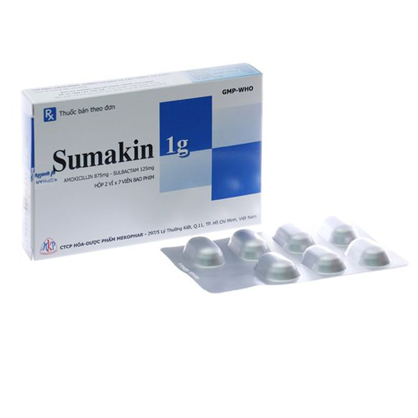 Thuốc Sumakin 1g Mekophar điều trị nhiễm khuẩn (2 vỉ x 7 viên)