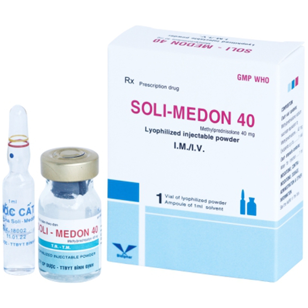 Bột pha tiêm Soli-Medon 40 Bidiphar dùng chống viêm, giảm miễn dịch (1 lọ bột + 1 ống 1ml)