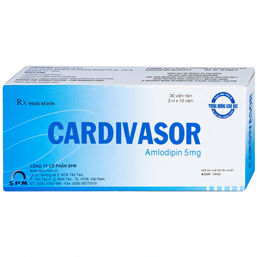 Thuốc Cardivasor 5mg SPM điều trị tăng huyết áp, đau thắt ngực (3 vỉ x 10 viên)