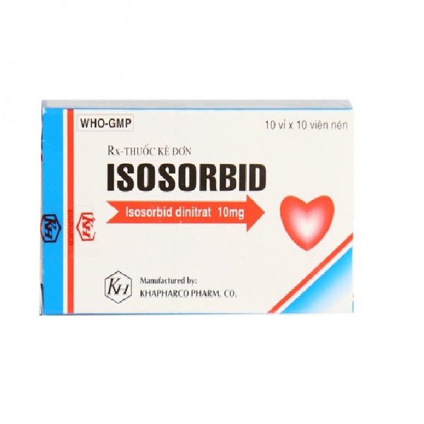 Viên nén Isosorbid 10mg Khapharco phòng và điều trị cơn đau thắt ngực (1 vỉ x 10 viên)