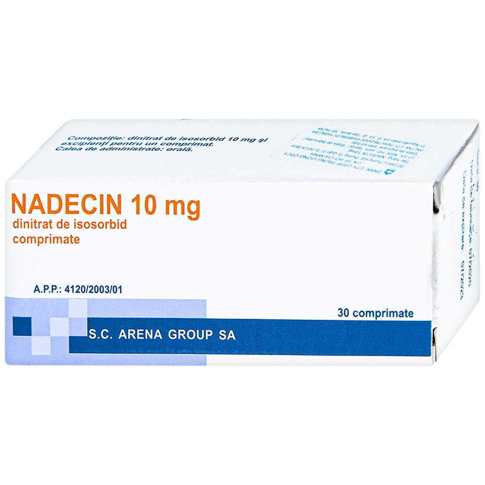 Thuốc Nadecin 10mg phòng và điều trị cơn đau thắt ngực, suy tim sung huyết (3 vỉ x 10 viên)