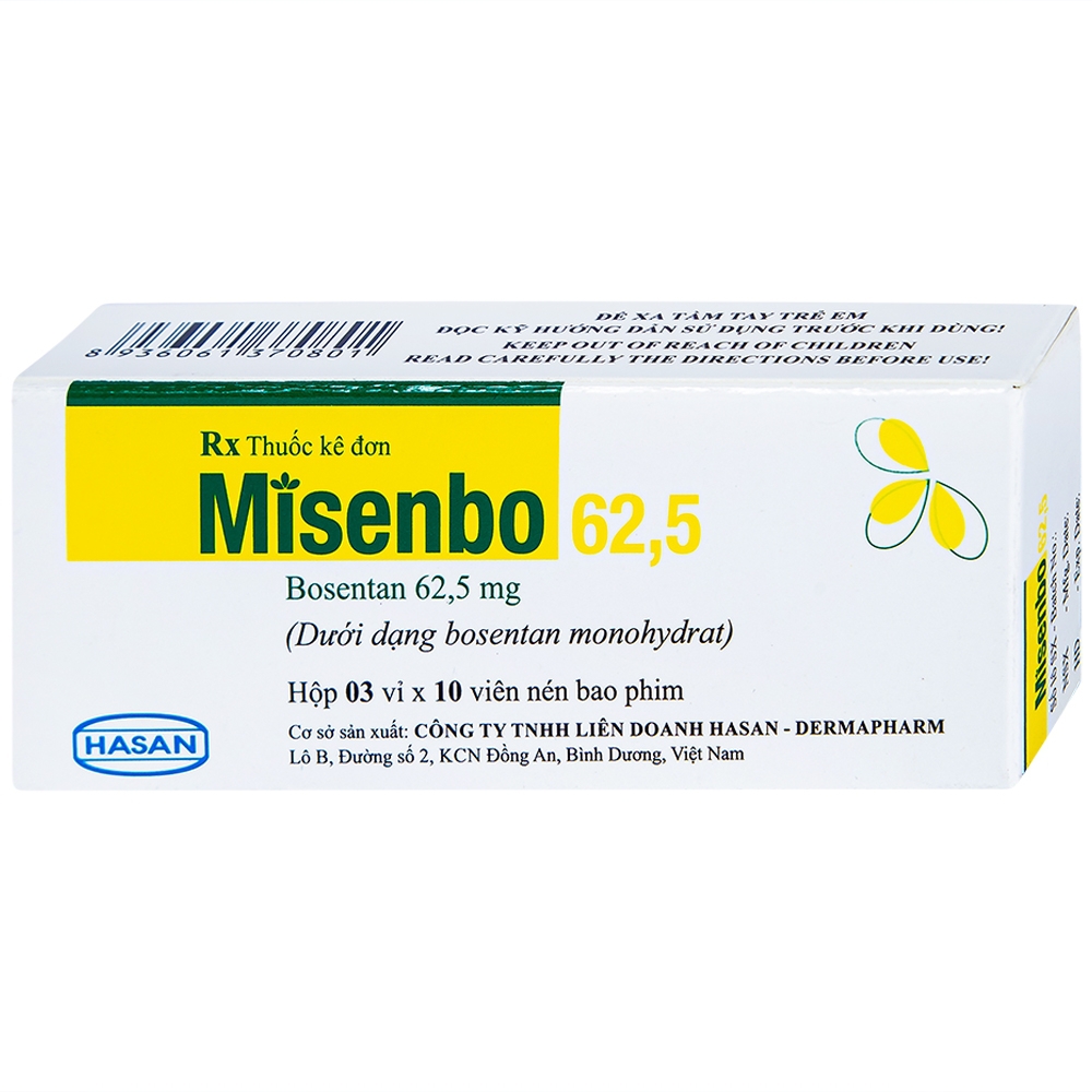 Viên nén Misenbo 62,5 Hasan điều trị tăng huyết áp động mạch phổi (3 vỉ x 10 viên)