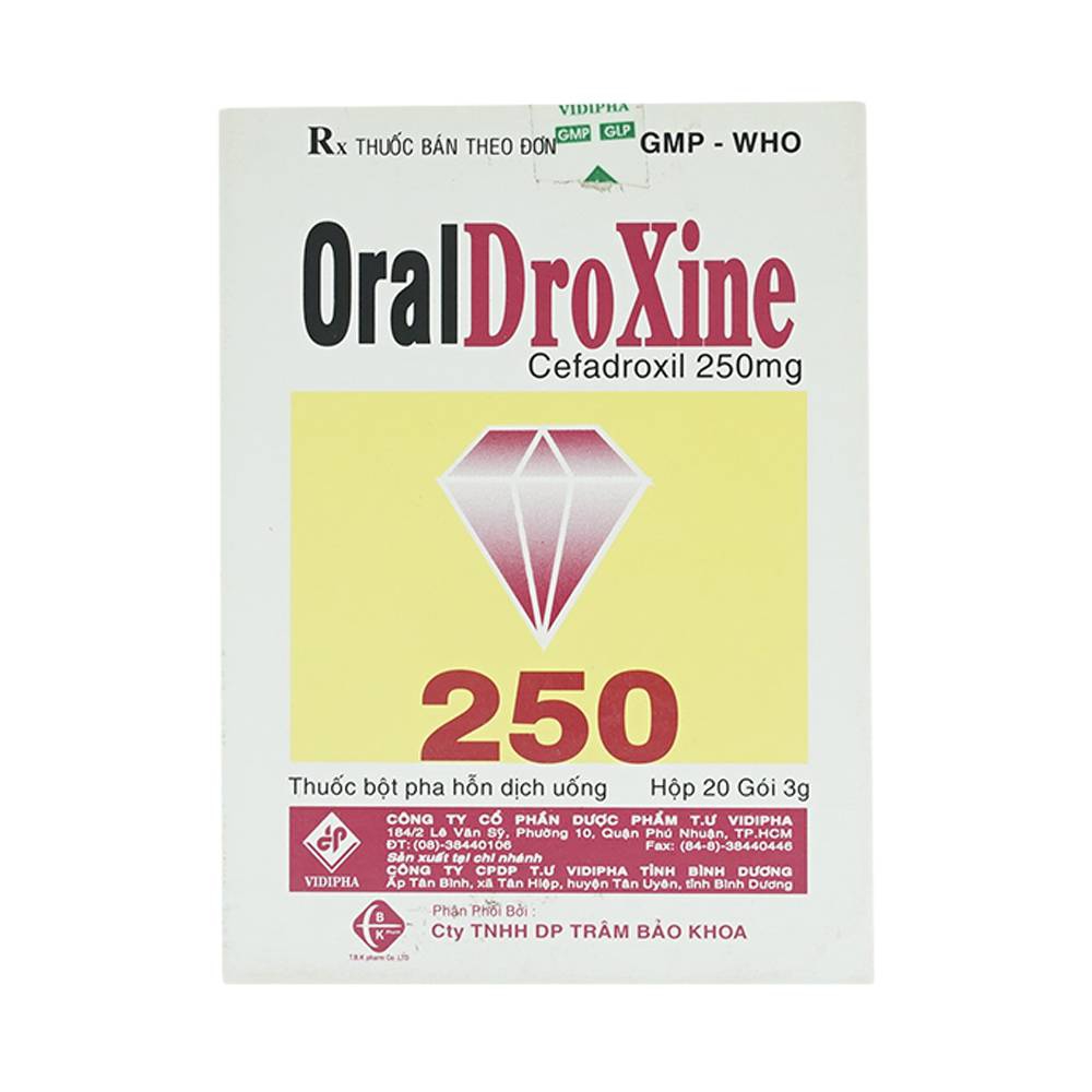 Bột pha uống OralDroXine 250mg Vidipha điều trị các chứng nhiễm khuẩn, viêm thận - bể thận (20 gói)