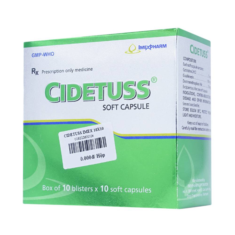 Thuốc Cidetuss Imexpharm điều trị các trường hợp ho (10 vỉ x 10 viên)