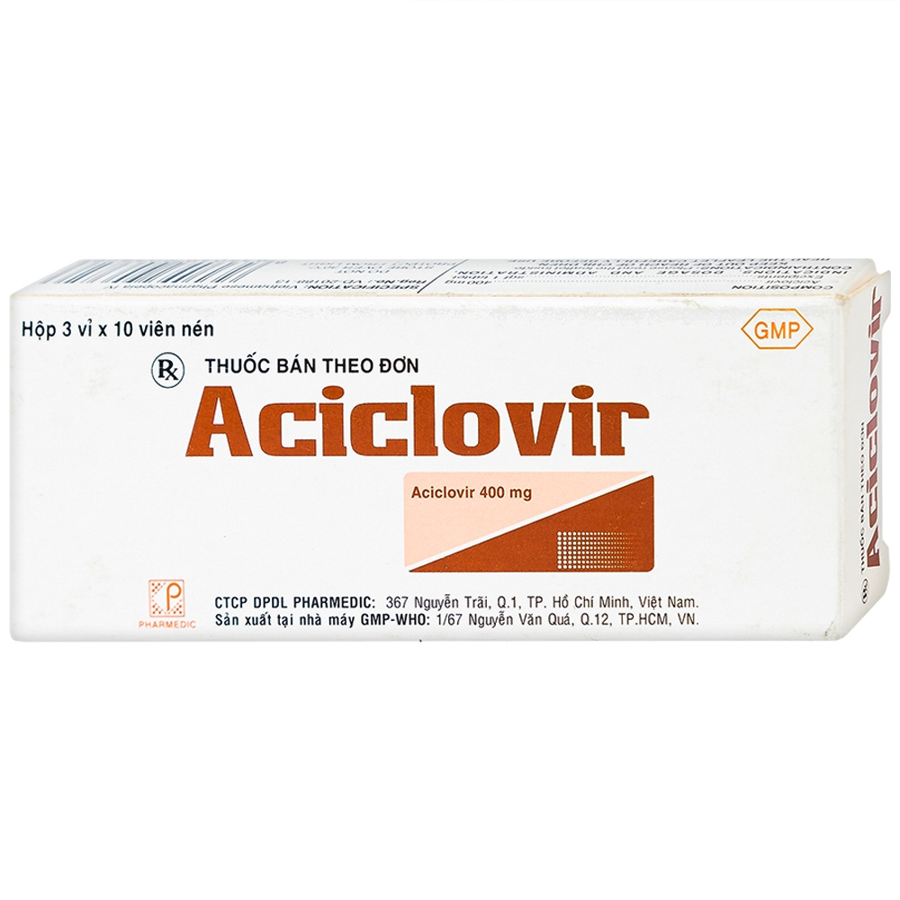 Thuốc Aciclovir 400mg Pharmedic điều trị nhiễm Herpes simplex, Herpes zoster, thủy đậu (3 vỉ x 10 viên)