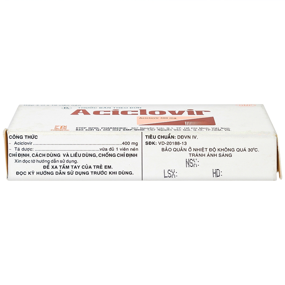 Thuốc Aciclovir 400Mg trị nhiễm trùng da, niêm mạc