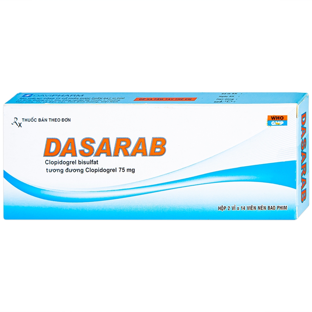 Thuốc Dasarab 75mg Davi Pharm điều trị hội chứng mạch vành cấp (2 vỉ x 14 viên)