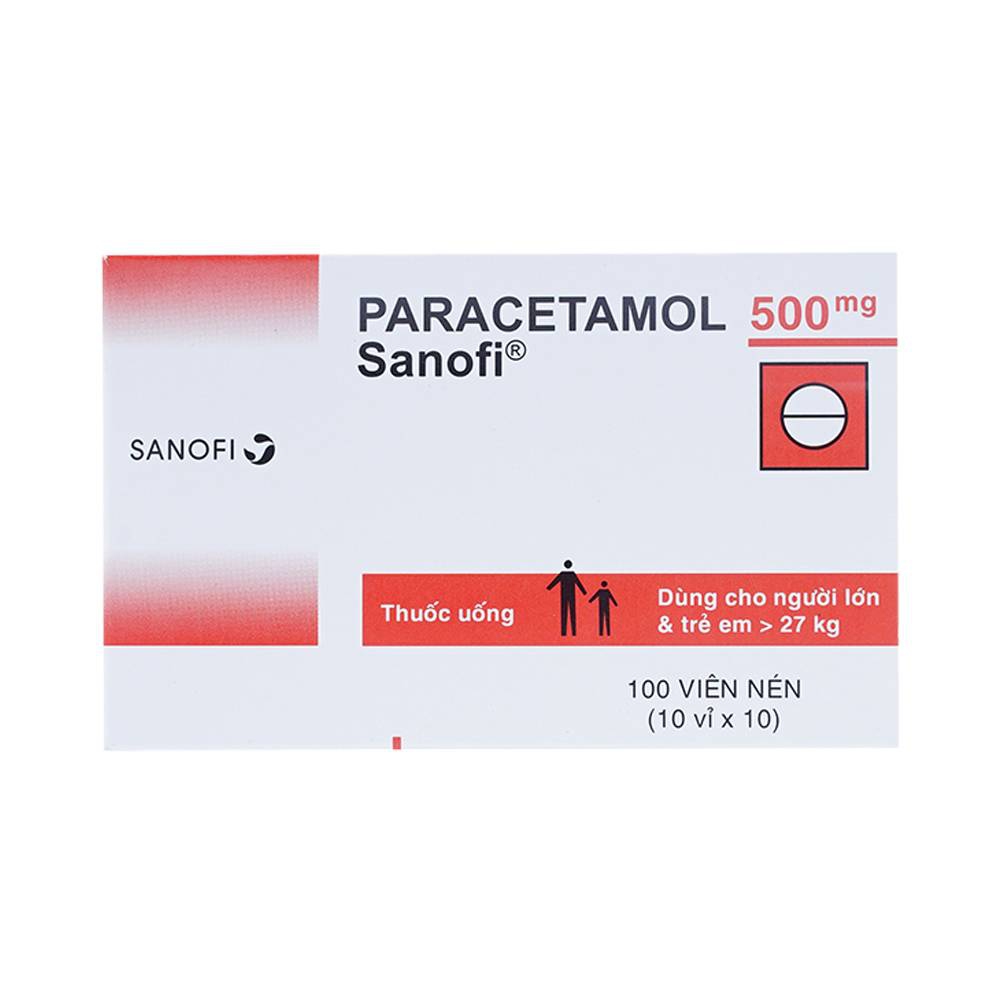 Viên nén Paracetamol 500mg Sanofi điều trị triệu chứng đau từ nhẹ đến vừa, sốt (10 vỉ x 10 viên)