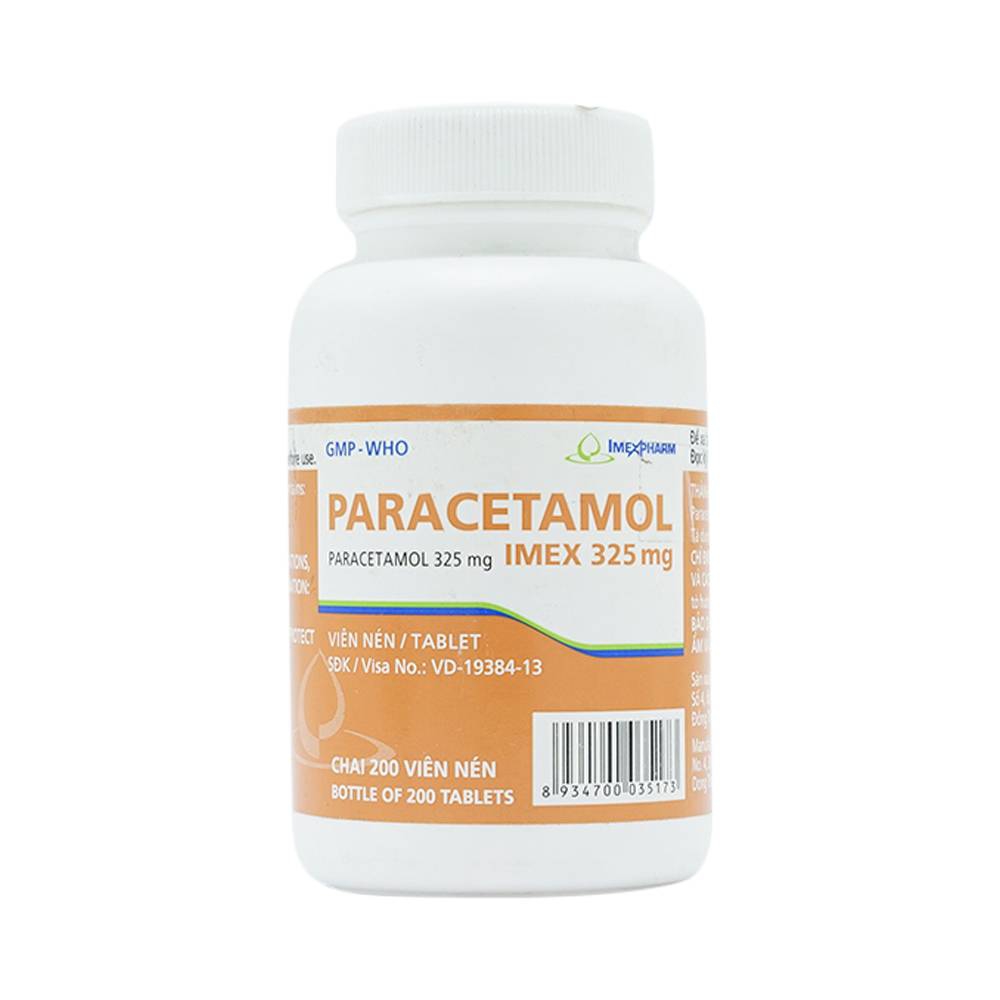 Viên nén Paracetamol Imex 325mg Imexpharm giảm nhức đầu, nhức răng, đau nhức bắp thịt (200 viên)