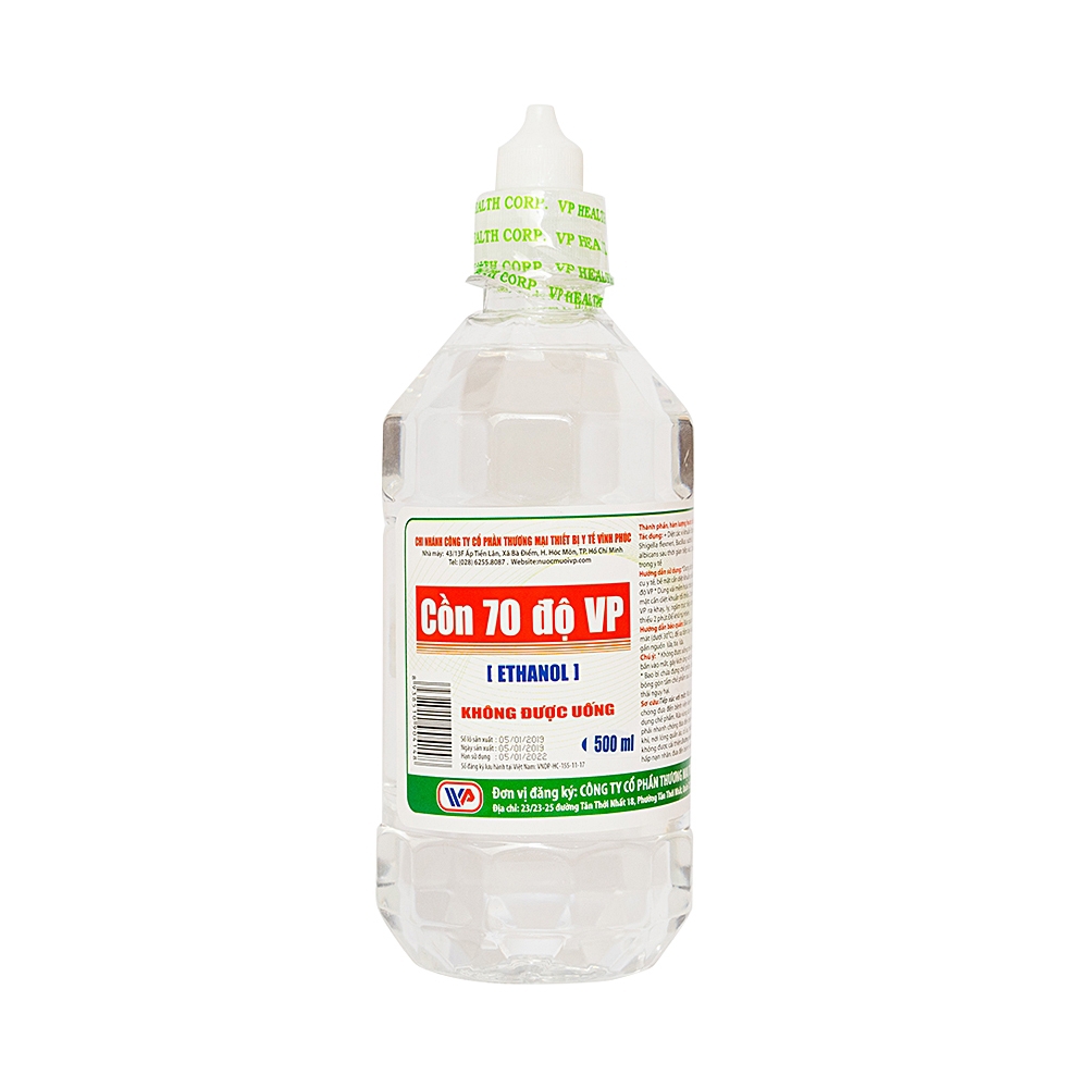 Cồn 70 độ Vĩnh Phúc dùng để diệt khuẩn dụng cụ y tế, bề mặt trong y tế (500ml)