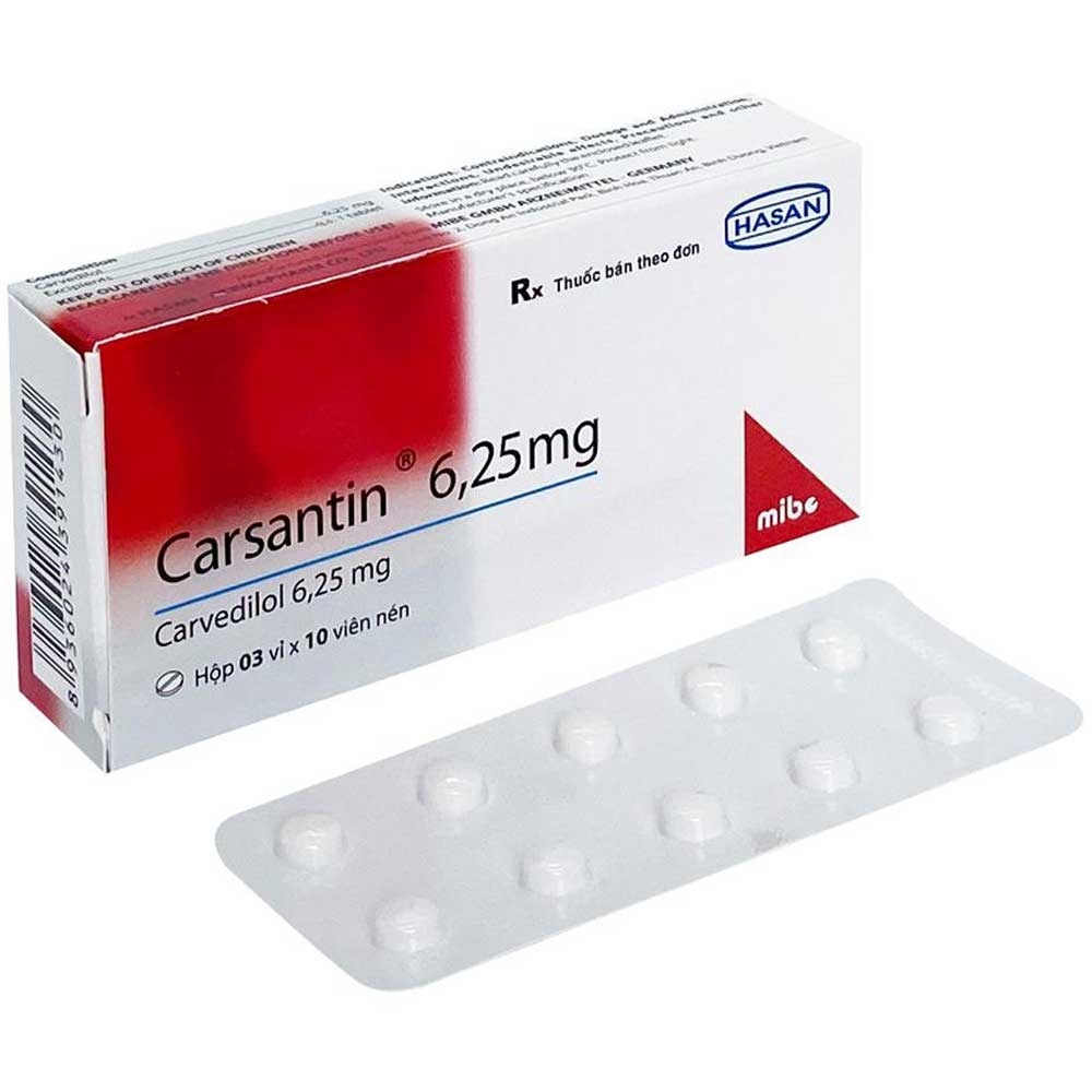 Thuốc Carsantin 6.25mg Hasan điều trị tăng huyết áp vô căn (3 vỉ x 10 viên)