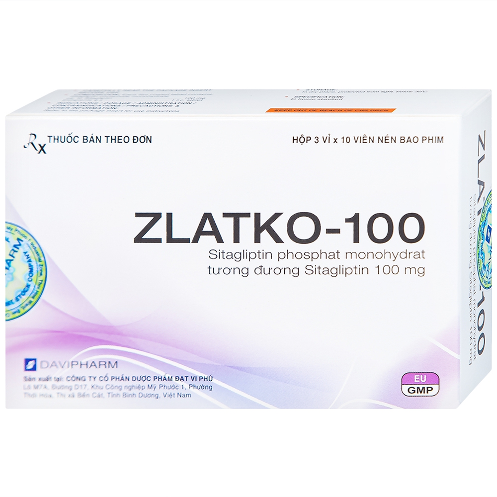 Thuốc Zlatko-100 DaviPharm điều trị đái tháo đường tuýp 2 (3 vỉ x 10 viên)